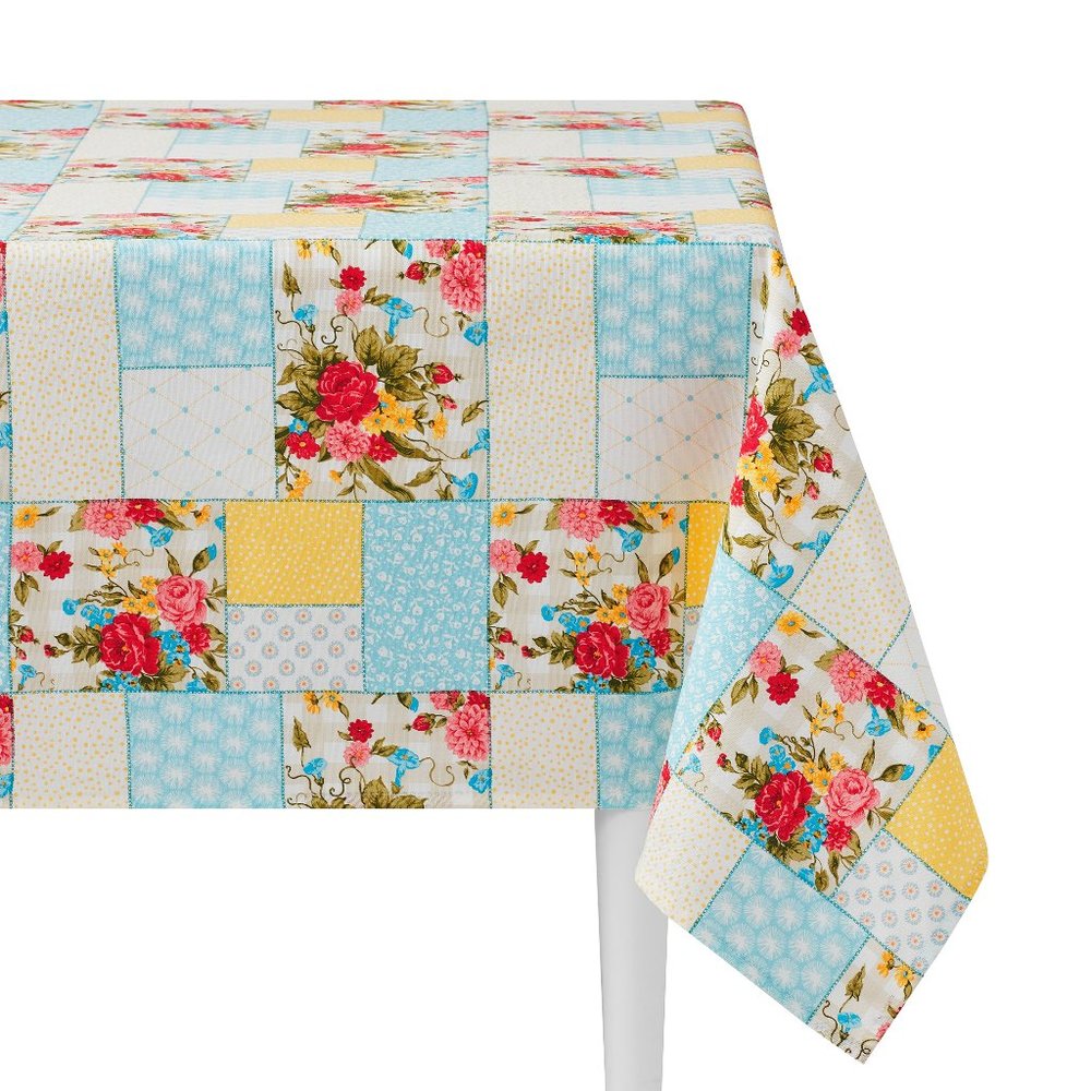Pioneer Woman Sweet Rose Patchwork Floral Fabric Tablecloth 52” W x 70”L New